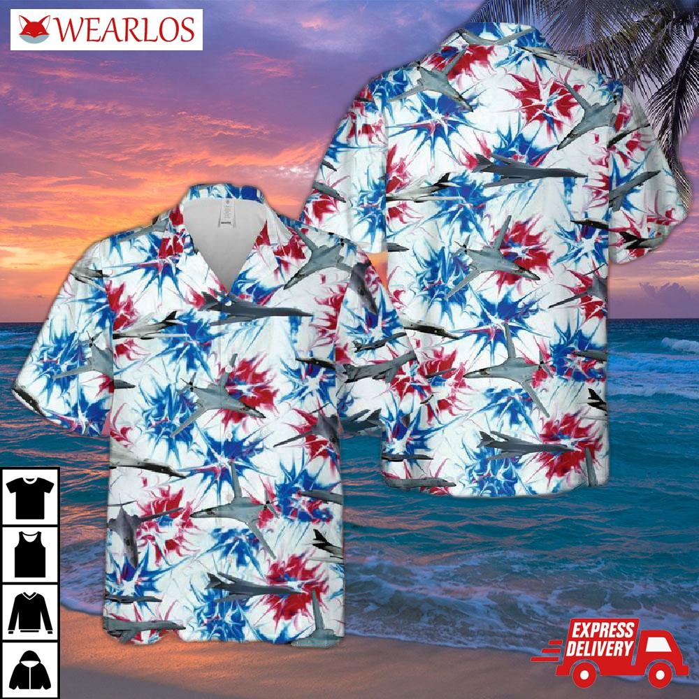 Us Air Force Rockwell B-1 Lancer Red White & Blue Tie Dye Hawaiian Shirt