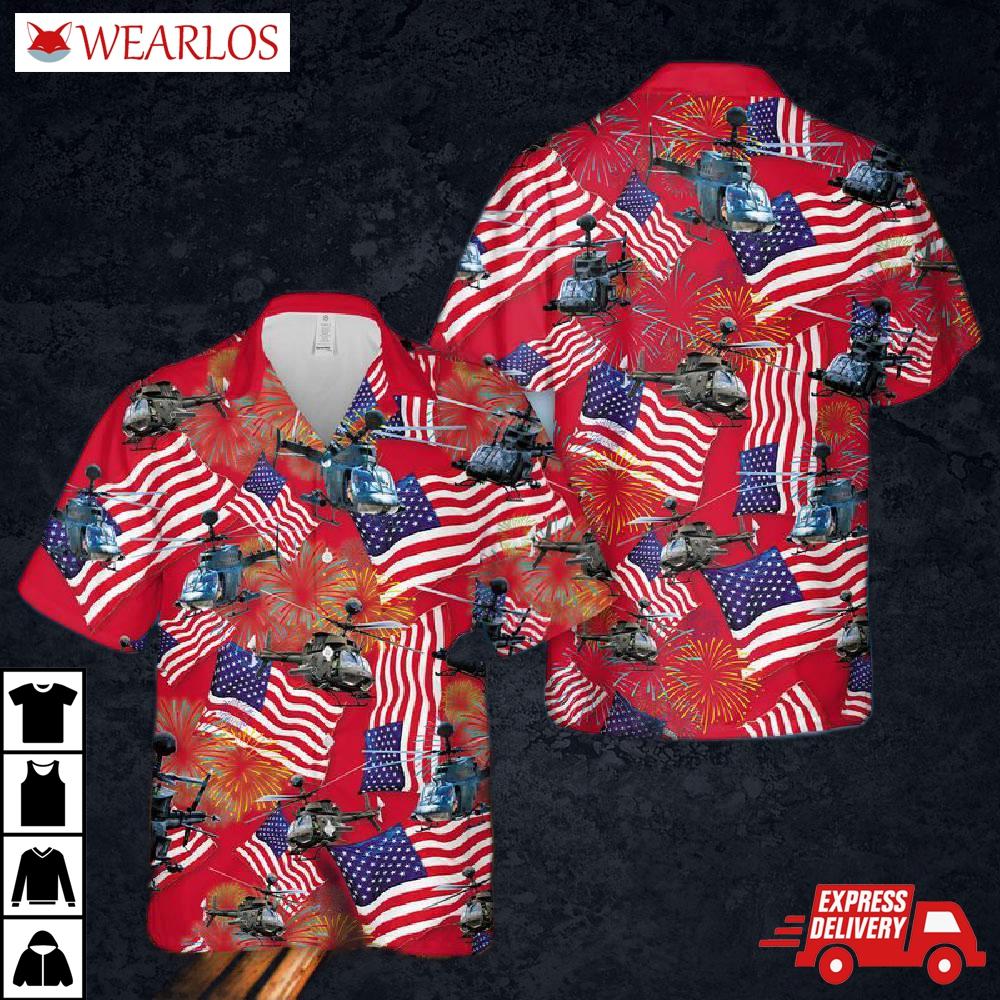 Us Army Bell Oh-58 Kiowa 4th July Hawaiian Shirt