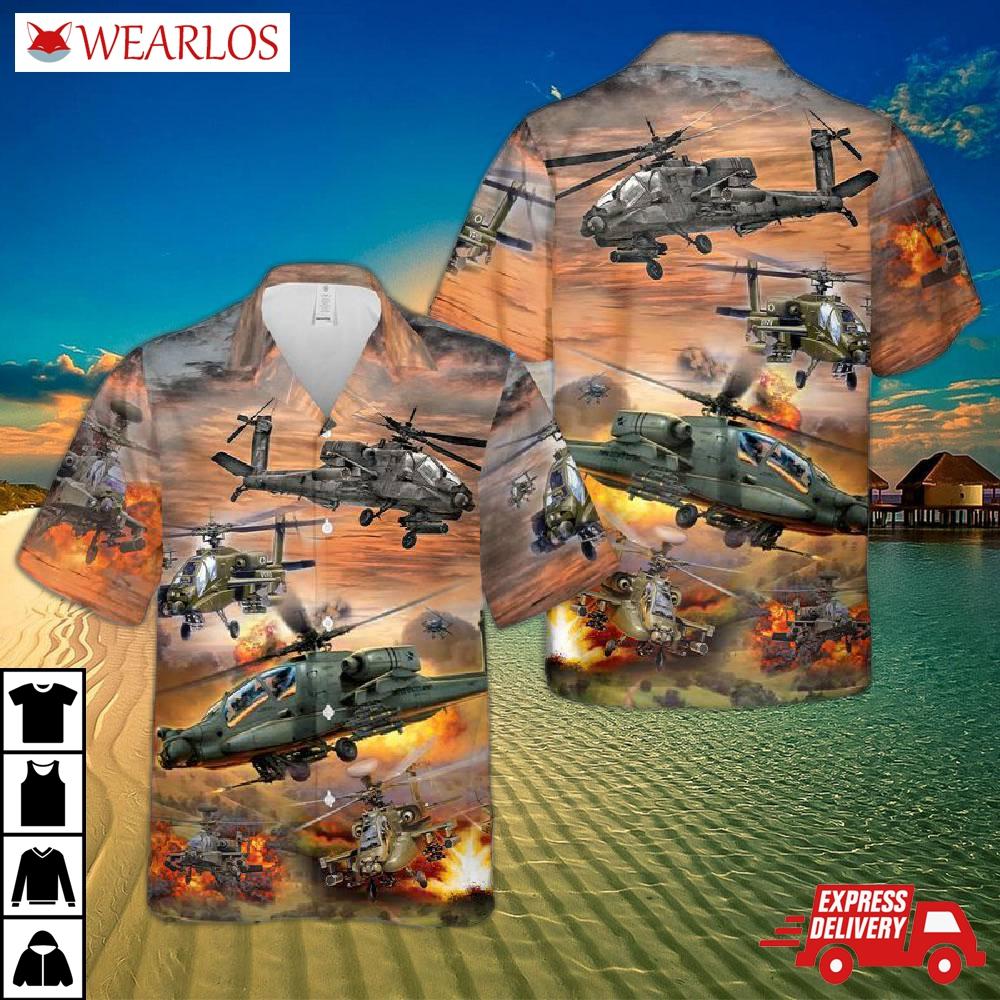 Us Army Boeing Ah-64 Apache Hawaiian Shirt