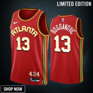 -23 Atlanta Hawks Bogdan Bogdanovic 13 Red Icon Edition Jersey - Men