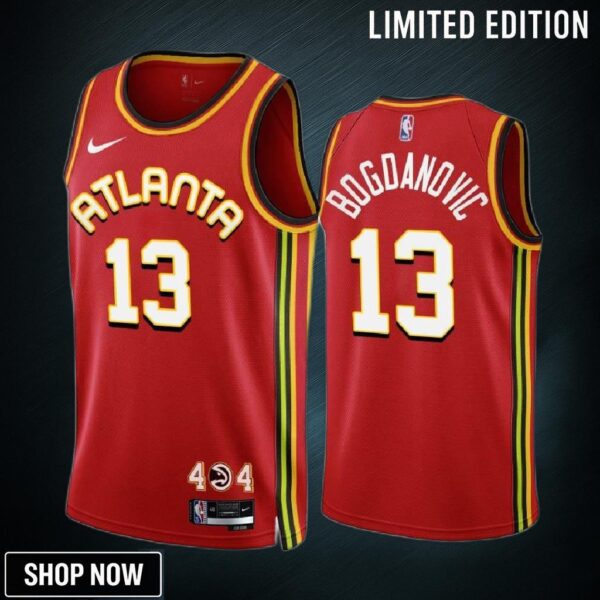 -23 Atlanta Hawks Bogdan Bogdanovic 13 Red Icon Edition Jersey - Men