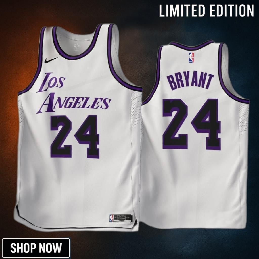 -23 Los Angeles Lakers Kobe Bryant 24 White City Edition Jersey - Men