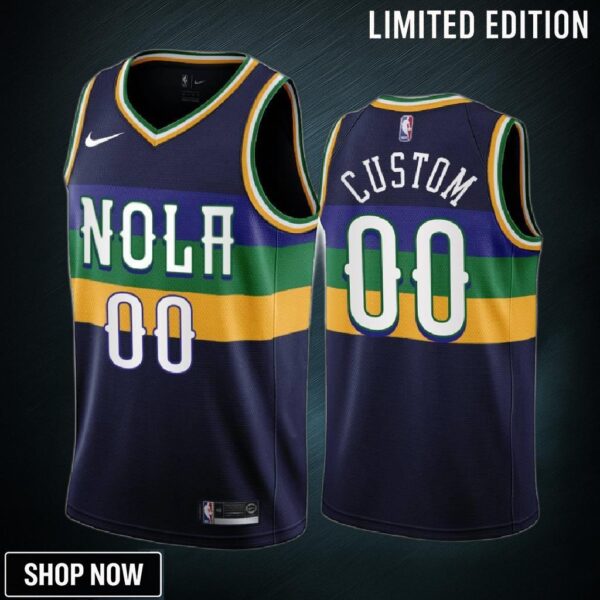 -23 New Orleans Pelicans Custom 00 Navy City Edition Jersey