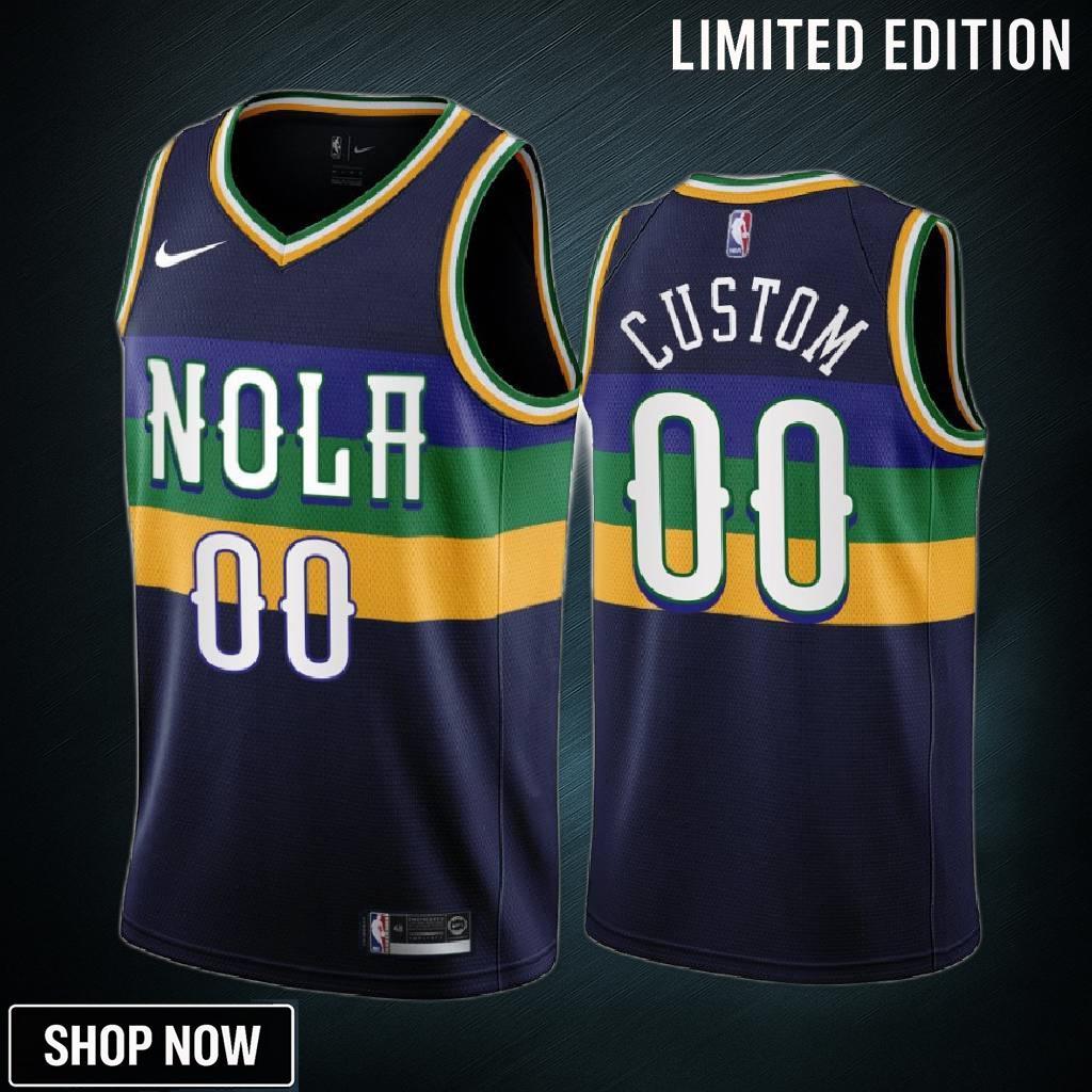 -23 New Orleans Pelicans Custom 00 Navy City Edition Jersey