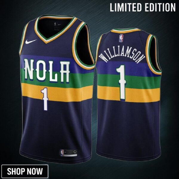 -23 New Orleans Pelicans Zion Williamson 1 Navy City Edition Jersey