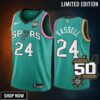 -23 San Antonio Spurs Devin Vassell 24 Teal 50th Anniversary Men Jersey
