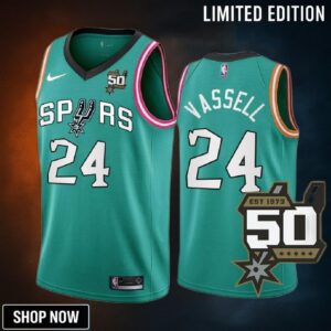 -23 San Antonio Spurs Devin Vassell 24 Teal 50th Anniversary Men Jersey