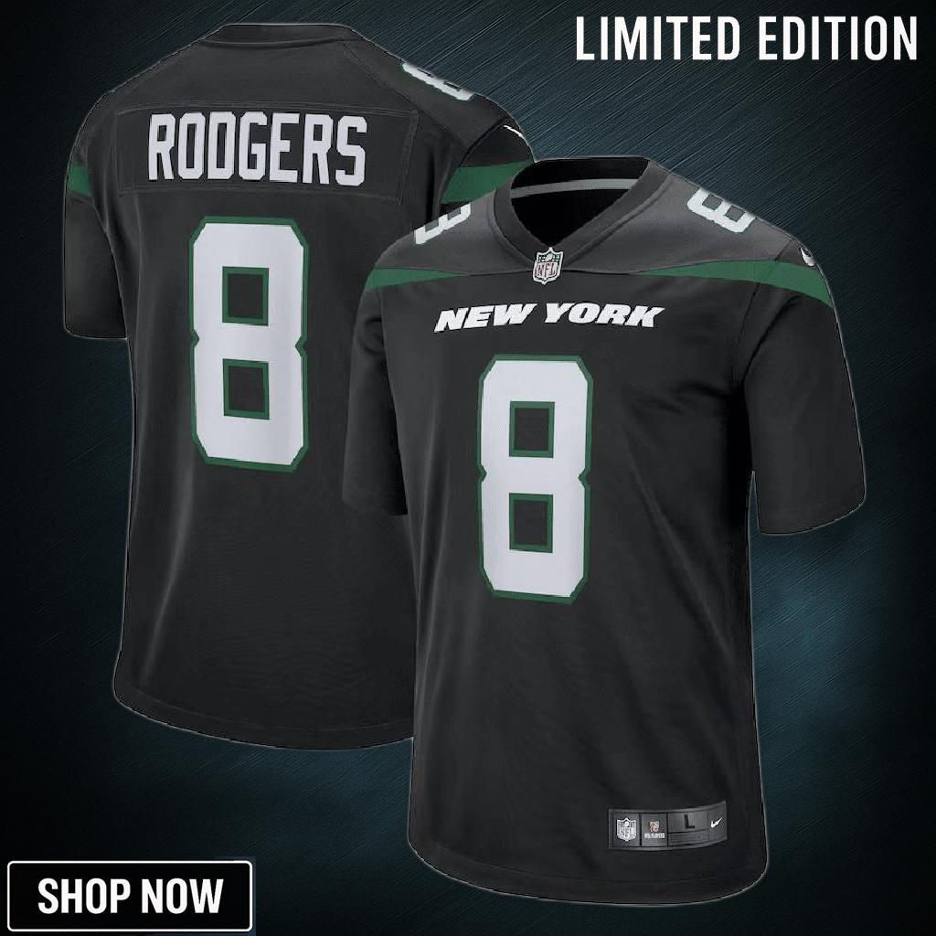 Aaron Rodgers 8 New York Jets Men Game Jersey - Black