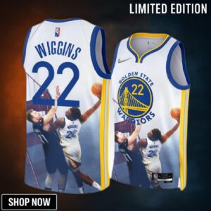 Andrew Wiggins 22 Poster Dunk Over Luka Golden State Warriors Printing White Men Jersey Playoffs Game