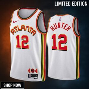 Atlanta Hawks 12 De'andre Hunter -23 Association Edition White Jersey - Men
