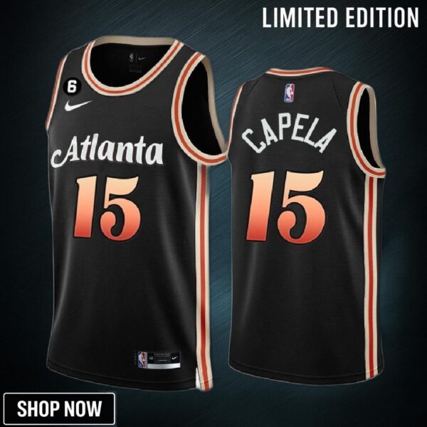 Atlanta Hawks Clint Capela 15 -23 City Edition Black Men Jersey No.6 Patch