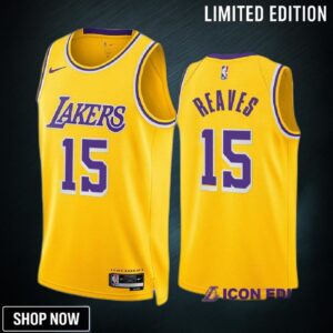 Austin Reaves 15 -23 Los Angeles Lakers Gold Icon Edition Jersey Swingman