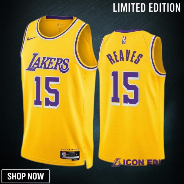 Austin Reaves 15 -23 Los Angeles Lakers Gold Icon Edition Jersey Swingman