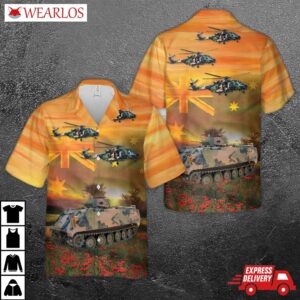 Australian Army M113 Armoured Personnel Carrier & Nhi Mrh-90 Anzac Day Red Poppy Hawaiian Shirt