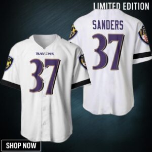 Baltimore Ravens Deion Sanders #37 Nfl Great Player White 100th Season 3D Designed Allover Gift For Fans Baseball Jersey