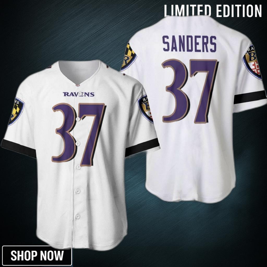 Baltimore Ravens Deion Sanders #37 Nfl Great Player White 100th Season 3D Designed Allover Gift For Fans Baseball Jersey