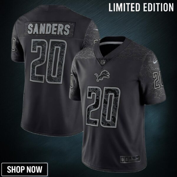 Barry Sanders 20 Detroit Lions Retired Player Rflctv Limited Jersey - Black