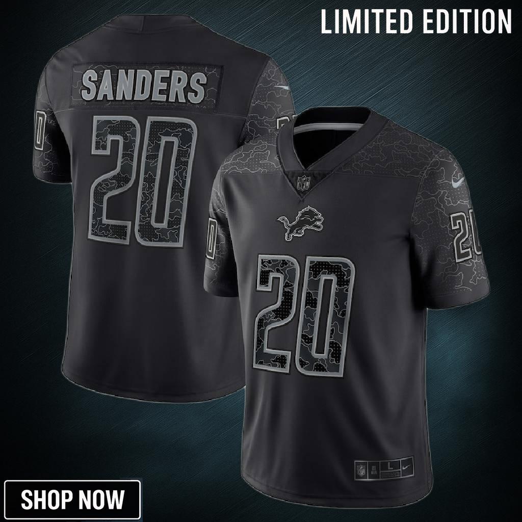 Barry Sanders 20 Detroit Lions Retired Player Rflctv Limited Jersey - Black