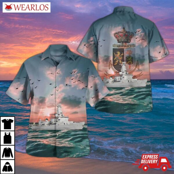 Belgian Navy Leopold I (f930) Karel Doorman-class Frigate Hawaiian Shirt