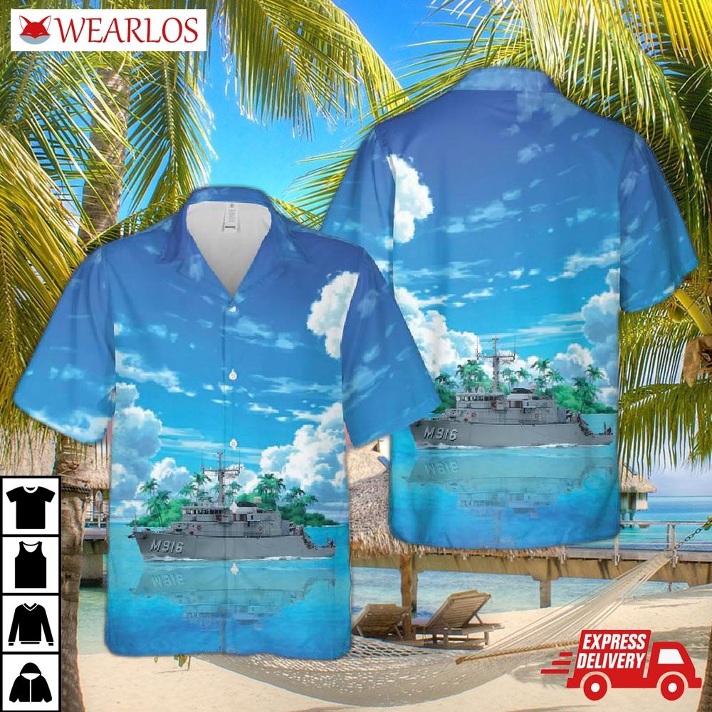 Belgium, Belgian Navy Minehunter Bellis (m916) Tripartite-class Hawaiian Shirt