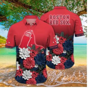 Boston Red Sox Bold Blossom Fade Hawaiian Shirt
