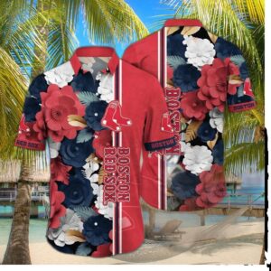 Boston Red Sox Classic Floral Stripe Hawaiian Shirt