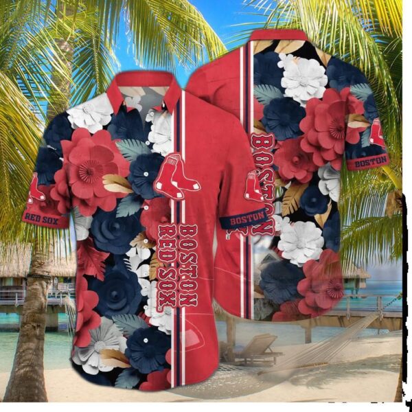 Boston Red Sox Classic Floral Stripe Hawaiian Shirt