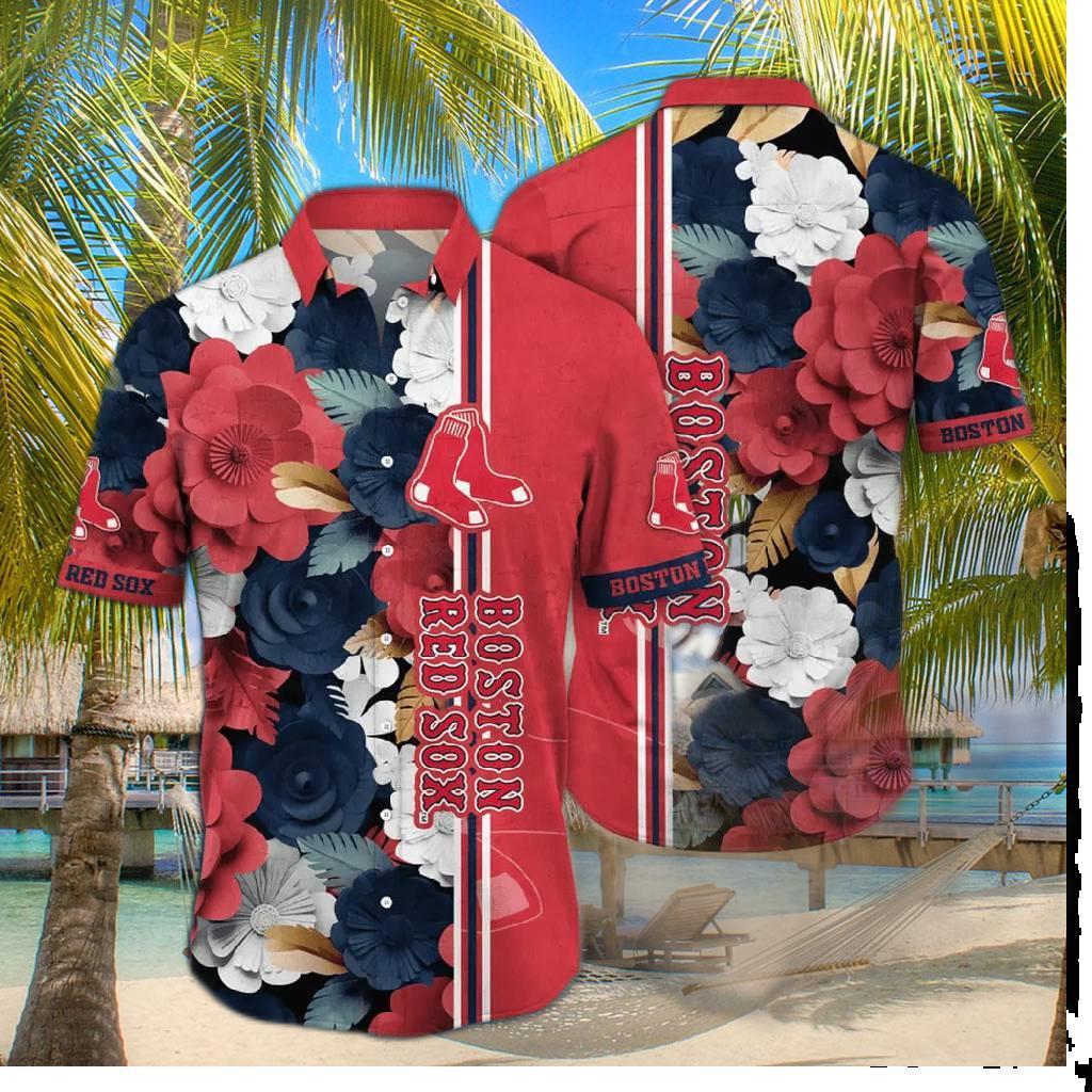 Boston Red Sox Classic Floral Stripe Hawaiian Shirt