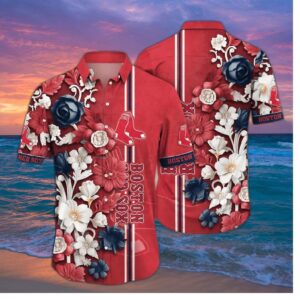 Boston Red Sox Elegant Floral Stripe Hawaiian Shirt