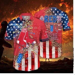 Boston Red Sox Leopard Stars & Stripes Celebration Hawaiian Shirt