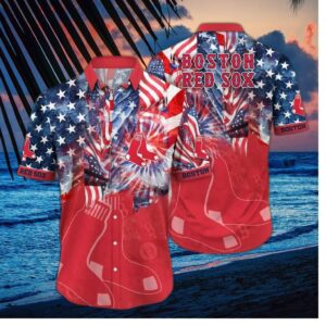 Boston Red Sox Patriotic Fireworks Celebration Hawaiian Shirt
