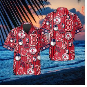 Boston Red Sox Pinstripe Logo Collage Hawaiian Shirt