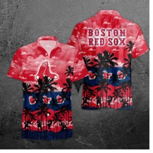 Boston Red Sox Sunset Beach Hawaiian Shirt
