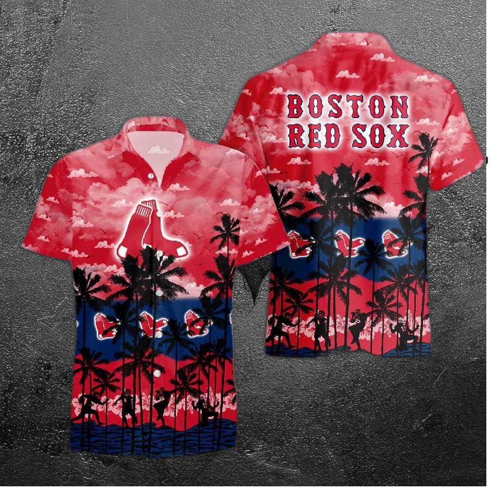 Boston Red Sox Sunset Beach Hawaiian Shirt
