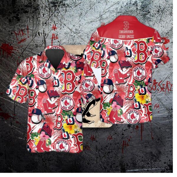 Boston Red Sox Tropical Logo Collage Hawaiian Shirt