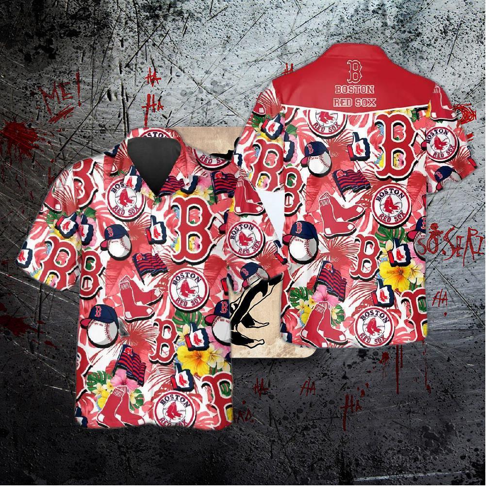 Boston Red Sox Tropical Logo Collage Hawaiian Shirt
