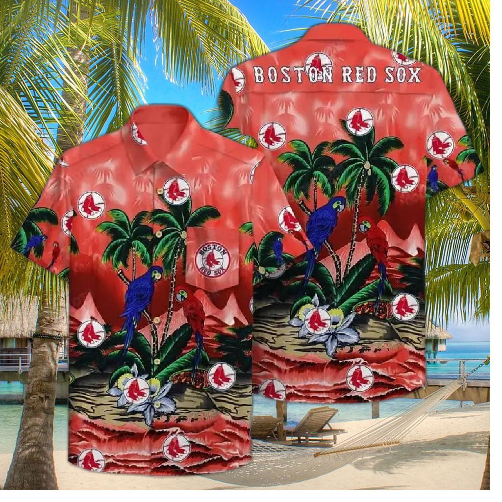 Boston Red Sox Tropical Paradise Parrot Hawaiian Shirt