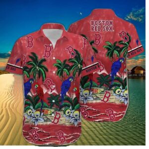 Boston Red Sox Tropical Parrot Paradise Hawaiian Shirt