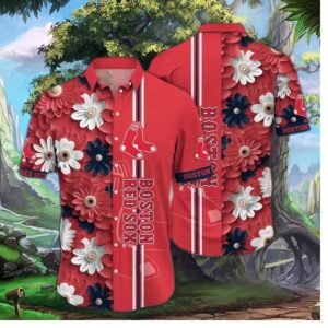 Boston Red Sox Vibrant Bloom Stripe Hawaiian Shirt