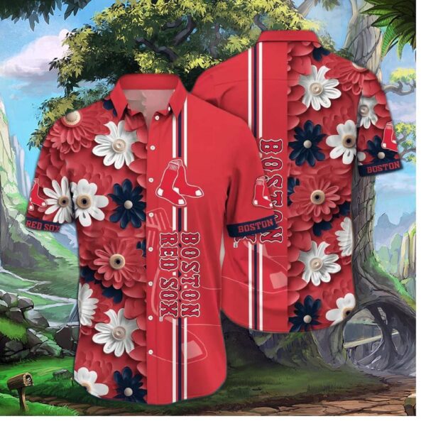 Boston Red Sox Vibrant Bloom Stripe Hawaiian Shirt