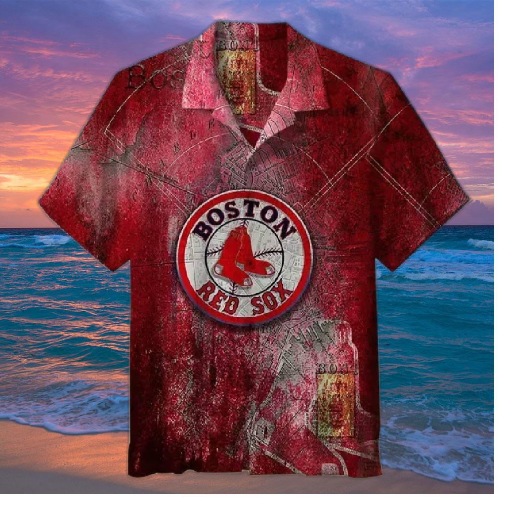Boston Red Sox Vintage Map Graphic Hawaiian Shirt