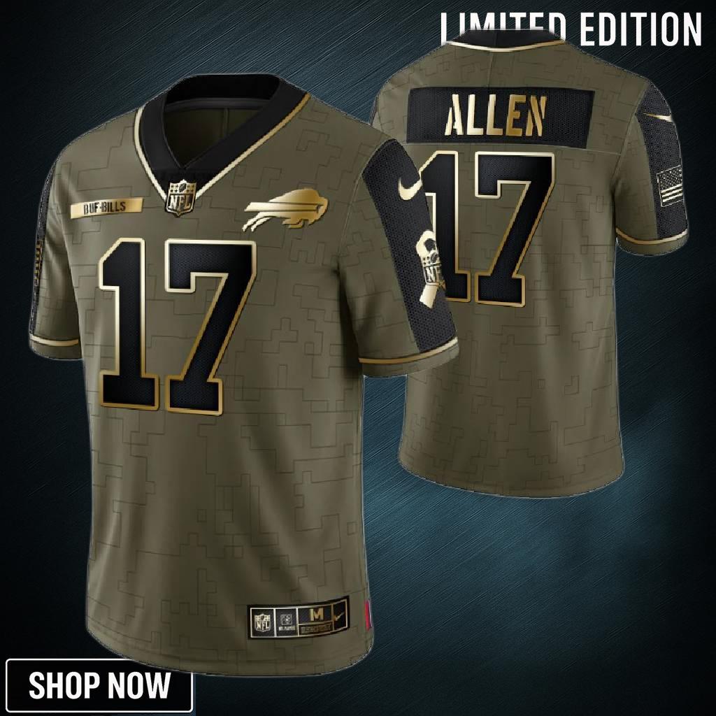 Buffalo Bills Josh Allen 17 Nfl Golden Brandedition Olive Jersey Gift For Fans