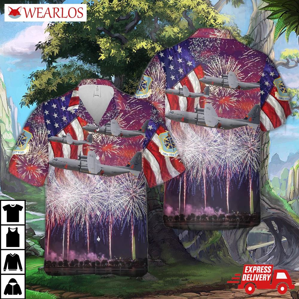 California Air National Guard 146th Airlift Wing Lockheed Martin C-130j-30 Hercules (l-382), 4th Of July Hawaiian Shirt