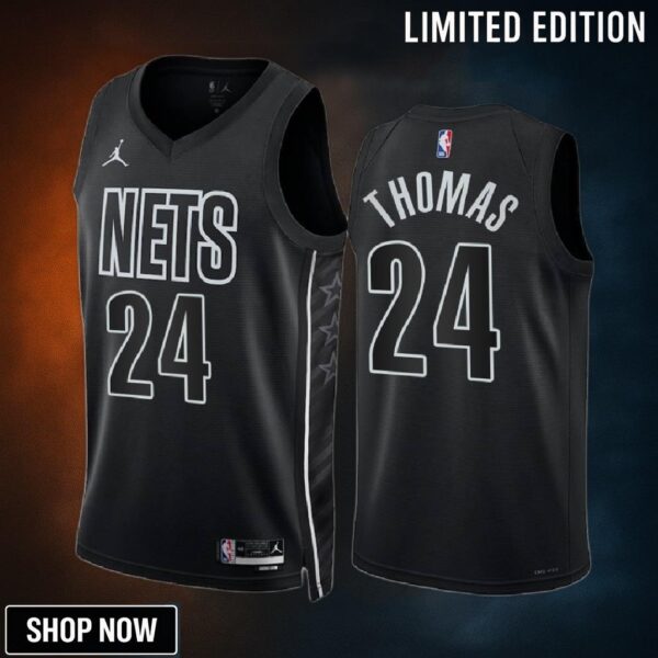 Cam Thomas 24 Brooklyn Nets Black -23 Statement Edition Men Jersey Swingman