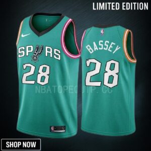 Charles Bassey 28 -23 San Antonio Spurs Teal City Edition Men Jersey Swingman
