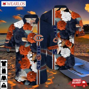 Chicago Bears Floral Stripe Bloom Hawaiian Shirt