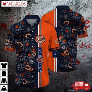 Chicago Bears Floral Stripes Hawaiian Shirt