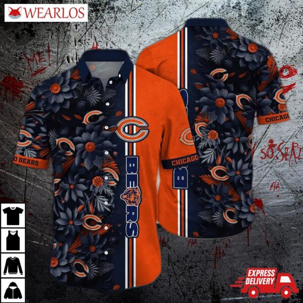 Chicago Bears Floral Stripes Hawaiian Shirt
