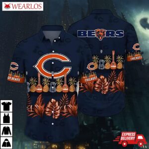 Chicago Bears Guitar Pineapple In Dark Blue Hawaiian Shirt