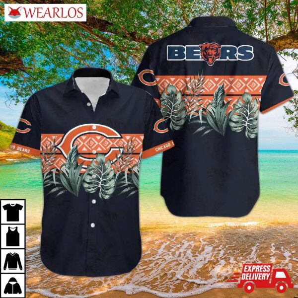 Chicago Bears Leaves In Orange Dark Blue Hawaiian Shirt